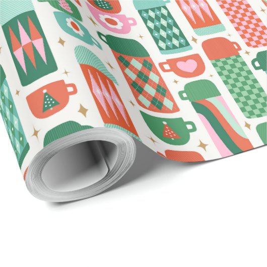  Thermoses Kerst Rood, Groen & Wit Cadeaupapier (Rol Hoek)