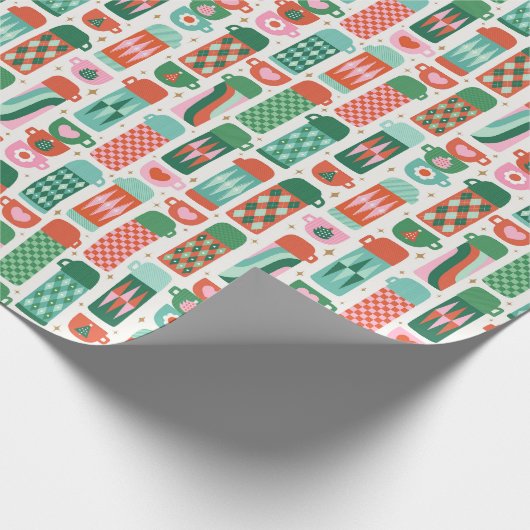  Thermoses Kerst Rood, Groen & Wit Cadeaupapier (Hoek)