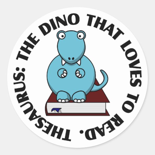 Thesaurus: Een dinosaurus die graag boeken leest Ronde Sticker (Voorkant)