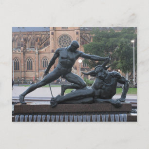 Theseus en de Minotaurus Beeldhouwwerk Ansichtkaar Briefkaart