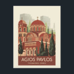 Thessaloniki Agios Pavlos Travel Art Vintage Briefkaart<br><div class="desc">Thessaloniki retro vector reisontwerp. Thessaloniki is een Griekse havenstad aan de Thermische Golf van het Egeïsche Zee.</div>
