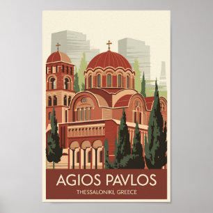 Thessaloniki Agios Pavlos Travel Art Vintage Poster