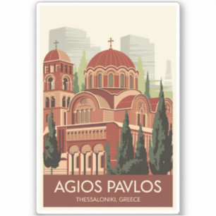 Thessaloniki Agios Pavlos Travel Art Vintage Sticker