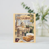 Thessaloniki Griekenland Painterly Travel Art Vint Briefkaart (Staand voorkant)
