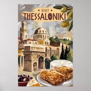 Thessaloniki Griekenland Painterly Travel Art Vint Poster