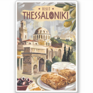 Thessaloniki Griekenland Painterly Travel Art Vint Sticker