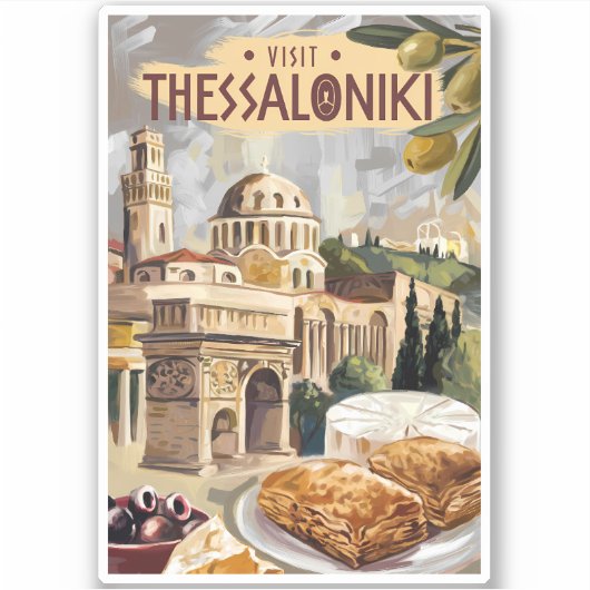 Thessaloniki Griekenland Painterly Travel Art Vint Sticker (Voorkant)
