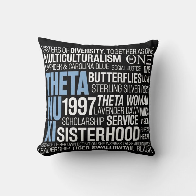 Theta Nu Xi Pillow in Black w/ Carolina Blue Kussen (Voorkant)