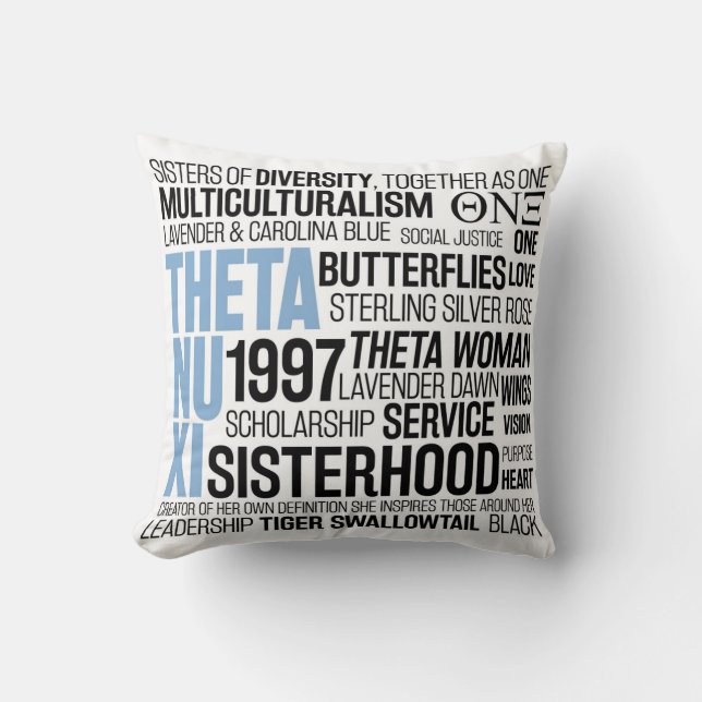 Theta Nu Xi Pillow w/ Carolina Blue Kussen (Voorkant)