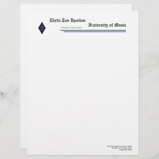 Theta Tau Upsilon Letterhead Briefhoofd Sjabloon (Voorkant / Achterkant)