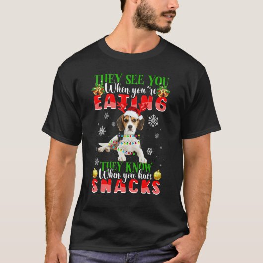 They See You Eating Christmas Reindeer Santa Beagl T-shirt (Voorkant)