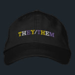 They Them Nonbinary Pride Geborduurde Pet<br><div class="desc">They/Them written in yellow, white, and purple pride colors on a black hat for a non-binary person. The nonbinary flag colors and their pronouns.</div>