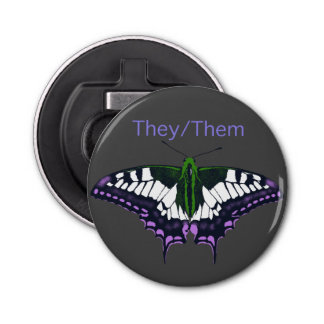 They/Them Nonbinary Pride Swallowtail Butterfly Button Flesopener