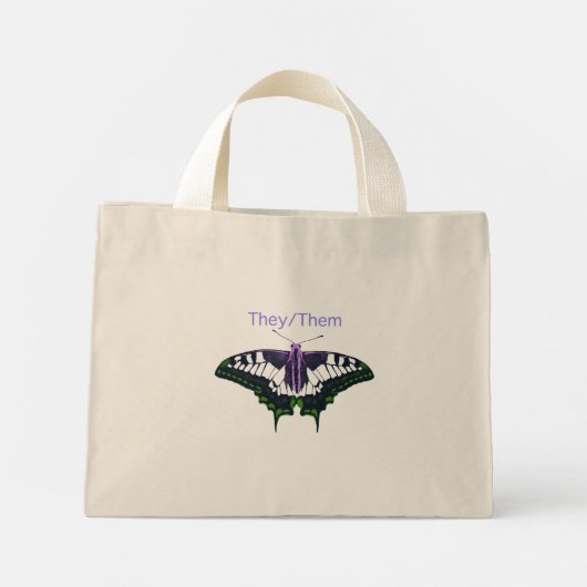 They/Them Nonbinary Pride Swallowtail Butterfly Mini Tote Bag (Achterkant)