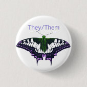 They/Them Nonbinary Pride Swallowtail Butterfly Ronde Button 3,2 Cm (Voorkant)