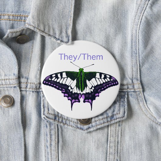 They/Them Nonbinary Pride Swallowtail Butterfly Ronde Button 4,0 Cm (In situ)