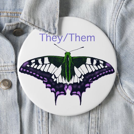 They/Them Nonbinary Pride Swallowtail Butterfly Ronde Button 6,0 Cm (In situ)