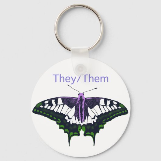They/Them Nonbinary Pride Swallowtail Butterfly Sleutelhanger (Voorkant)