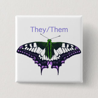 They/Them Nonbinary Pride Swallowtail Butterfly Vierkante Button 5,1 Cm