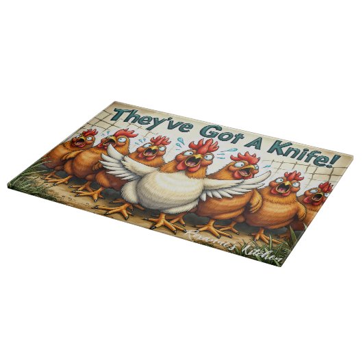 "They've Got a Knife" Personalized Glass Snijplank (Hoek)