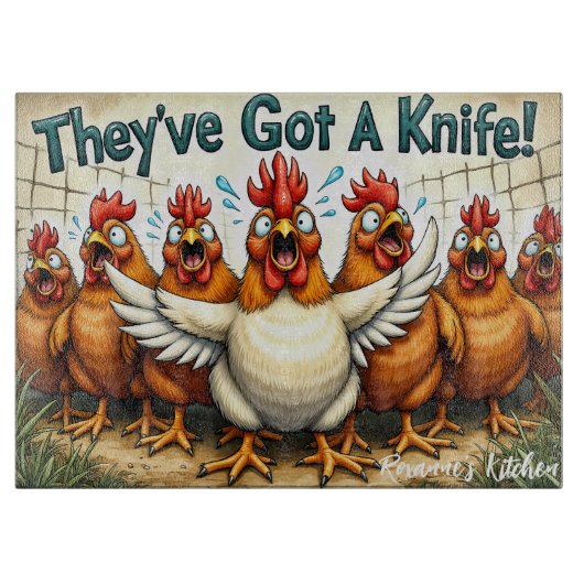 "They've Got a Knife" Personalized Glass  Snijplank (Voorkant)