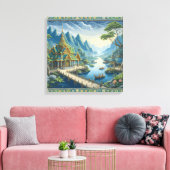 Thibaut Aziatisch Schilderachtig blauw en groen de Canvas Afdruk (Insitu (Woonkamer))