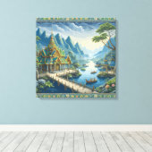 Thibaut Aziatisch Schilderachtig blauw en groen de Canvas Afdruk (Insitu (Houten vloer))