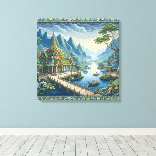 Thibaut Aziatisch Schilderachtig blauw en groen de Canvas Afdruk (Insitu (Houten vloer))