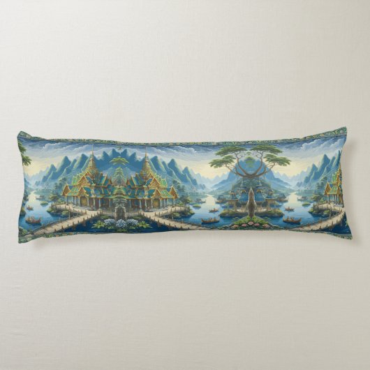 Thibaut Aziatisch Schilderachtig blauw en groen de Lichaamskussen (Achterkant)