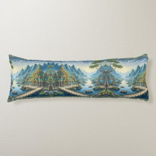 Thibaut Aziatisch Schilderachtig blauw en groen de Lichaamskussen (Voorkant)