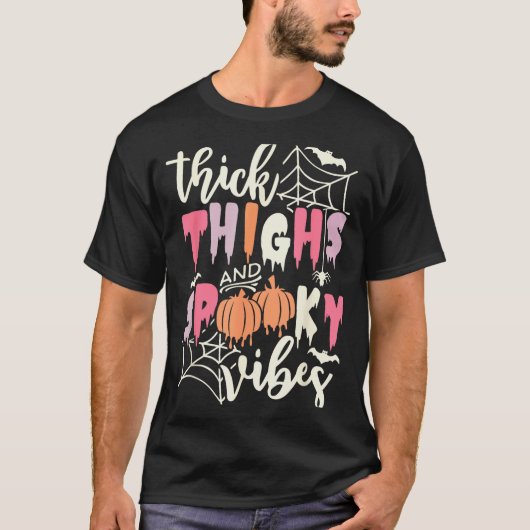 Thick Thighs And Soky Vibes Retro Groovy Halloween T-shirt (Voorkant)