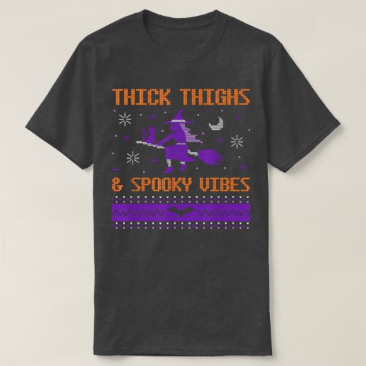 Thick Thighs and Spooky Vibes Witch Flying Broom F T-shirt (Design voorkant)
