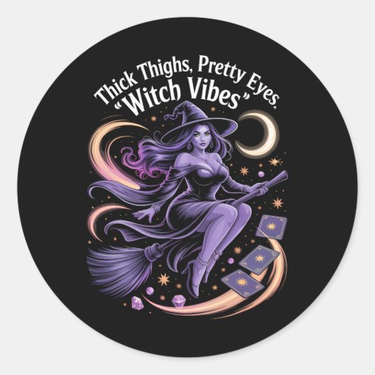 Thick Thighs Eyes Witch Vibes Mystical Hall Ronde Sticker (Voorkant)
