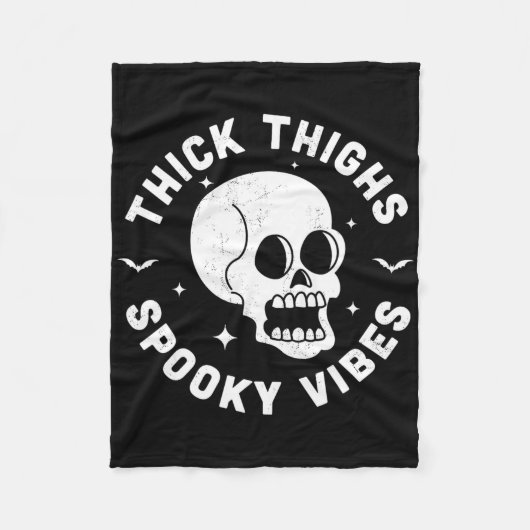 Thick Thighs Spooky Vibes Funny Halloween Skull Wo Fleece Deken (Voorkant)