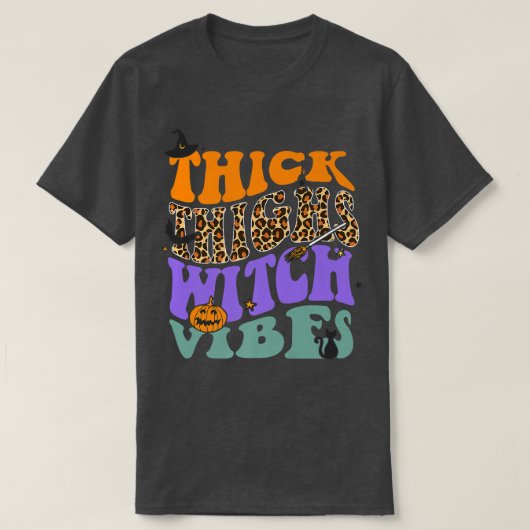 Thick Thighs Witch Vibes Leopard Pumpkin Witch Pet T-shirt (Design voorkant)