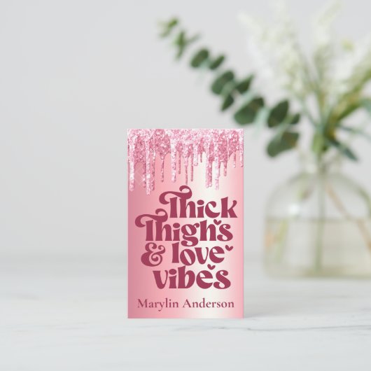 THIGHS EN LOVE VIBES VALENTIJNSE GLITTER DRIP THIC VISITEKAARTJE (Staand voorkant)