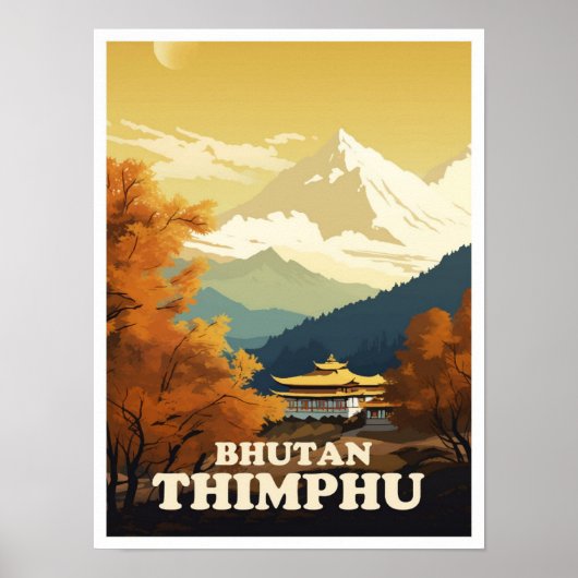 Thimphu Bhutan Art Vintage Travel Illustratie Poster (Voorkant)