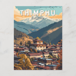 Thimphu Bhutan Illustration Travel Art Vintage Briefkaart