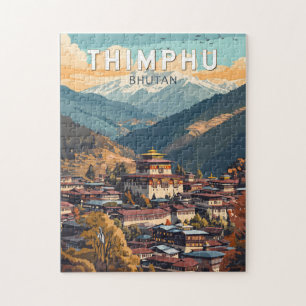 Thimphu Bhutan Illustration Travel Art Vintage Legpuzzel