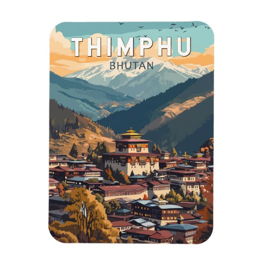 Thimphu Bhutan Illustration Travel Art Vintage Magneet (Verticaal)
