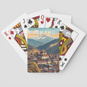 Thimphu Bhutan Illustration Travel Art Vintage Pokerkaarten