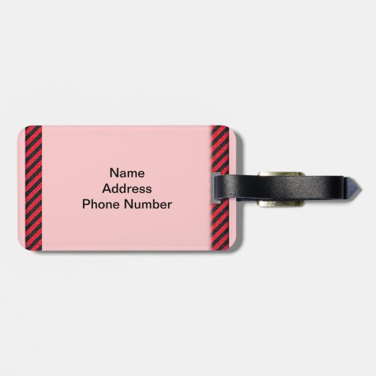 Thin Black and Red Diagonal Stripes Bagagelabel (Achterkant horizontaal)