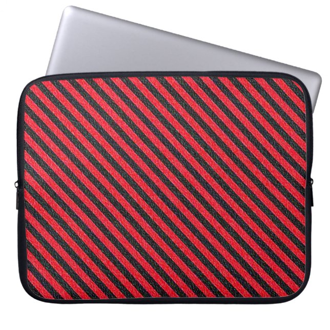 Thin Black and Red Diagonal Stripes Laptop Sleeve (Voorkant)