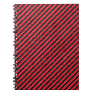 Thin Black and Red Diagonal Stripes Notitieboek