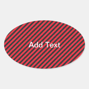 Thin Black and Red Diagonal Stripes Ovale Sticker