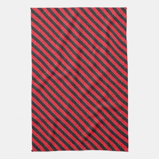 Thin Black and Red Diagonal Stripes Theedoek (Verticaal)
