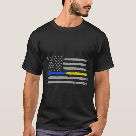 Thin Blue Gold Line Dispatcher Police Officer T-shirt (Voorkant)