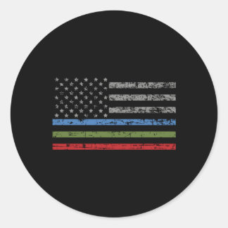 Thin Blue Green Red Line American Flag Support Ronde Sticker