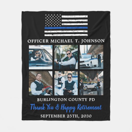 Thin Blue Line 6 Afbeelding politieman Retirement Fleece Deken (Voorkant)