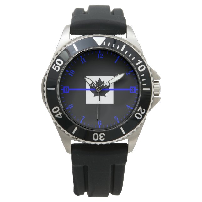 Thin Blue Line Accent Dial op Canadese vlag Horloge (Voorkant)
